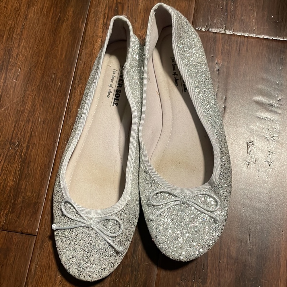 Fever Sole 9 Silver Glitter Sparkle Ballet Flats